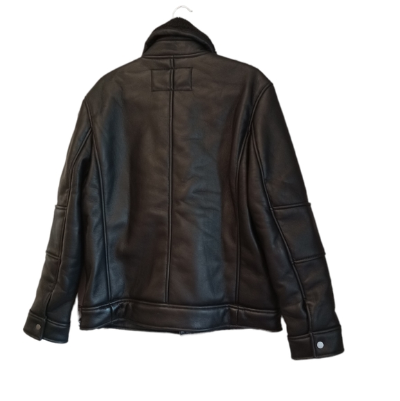 MARC NEW YORK Faux Fur-Trim Spread Collar Faux Leather Jacket Size Medium - Picture 7 of 9